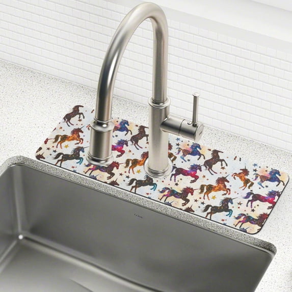 Yayeee Faucet Mat for Kitchen Sink 30" Diatomite Long Splash Guard Pad, Rainbow Stars Pattern