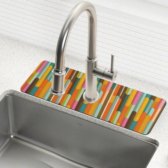 Yayeee Faucet Mat for Kitchen Sink 30" Diatomite Long Splash Guard Pad, Retro Abstract Pattern