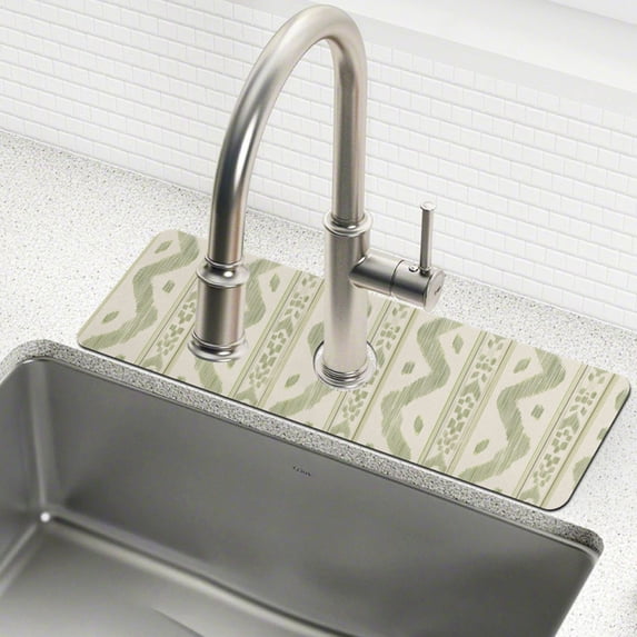 Yayeee Faucet Mat for Kitchen Sink 30" Diatomite Long Splash Guard Pad, Sage Green Stripe Pattern, 2 Pack