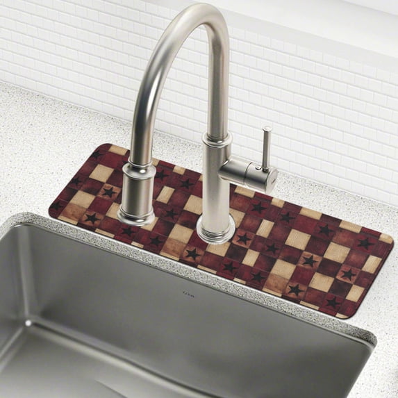 Yayeee Faucet Mat for Kitchen Sink 30" Diatomite Long Splash Guard Pad, Star Spangled Squares
