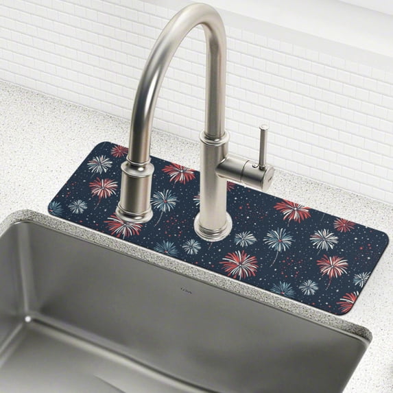 Yayeee Faucet Mat for Kitchen Sink 30" Diatomite Long Splash Guard Pad, Starry Fireworks Pattern, 2 Pack