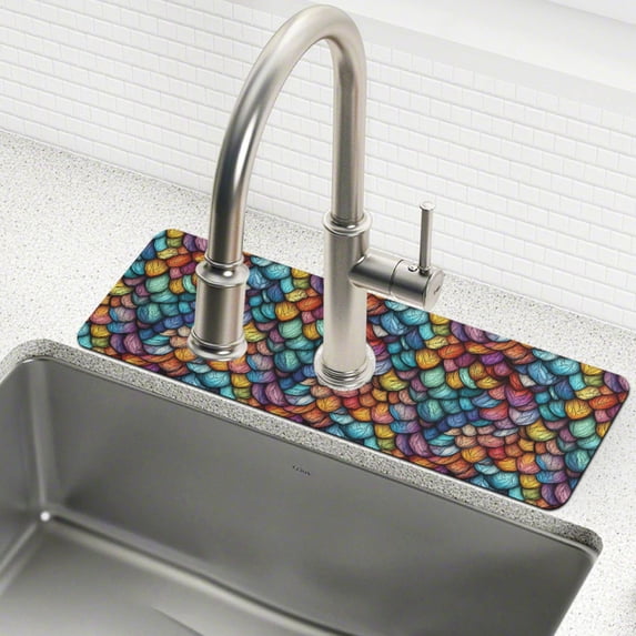 Yayeee Faucet Mat for Kitchen Sink 30" Diatomite Long Splash Guard Pad, Vibrant Dragon Scales Pattern, 2 Pack