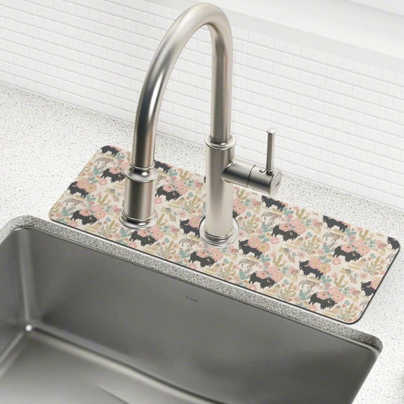Yayeee Faucet Mat for Kitchen Sink 30" Diatomite Long Splash Guard Pad, West Wild Pattern, 2 Pack