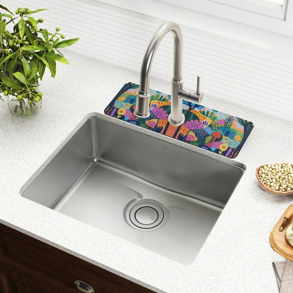 Yayeee Faucet Mat for Kitchen Sink 30" Diatomite Long Splash Guard Pad, Art Plants