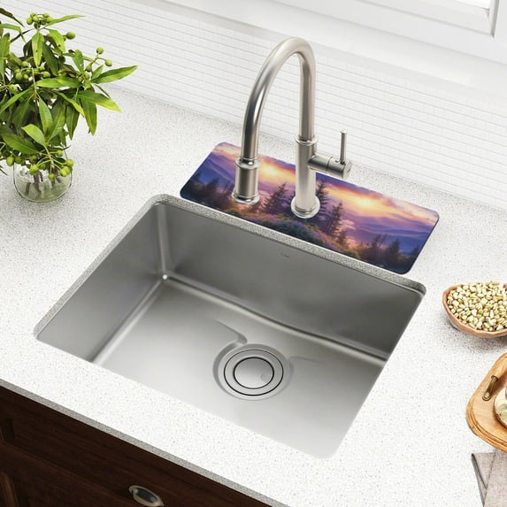 Yayeee Faucet Mat for Kitchen Sink 30" Diatomite Long Splash Guard Pad, Beautiful Mountain