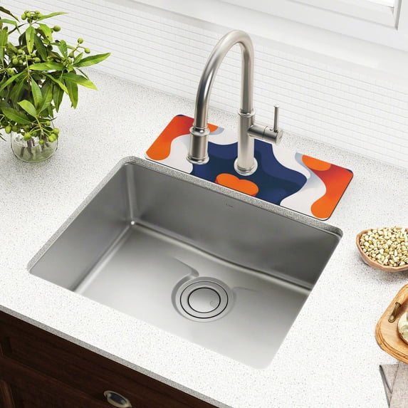 Yayeee Faucet Mat for Kitchen Sink 30" Diatomite Long Splash Guard Pad, Blue Abstract Wavy