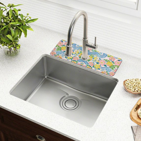 Yayeee Faucet Mat for Kitchen Sink 30" Diatomite Long Splash Guard Pad, Blue Floral Wave