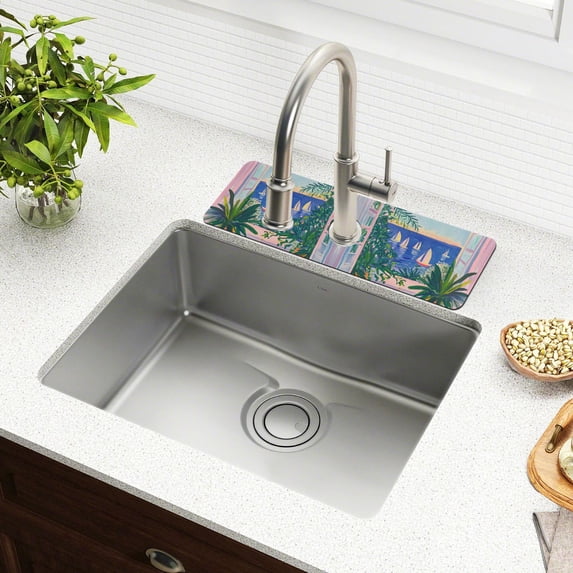 Yayeee Faucet Mat for Kitchen Sink 30" Diatomite Long Splash Guard Pad, Boat Seaside