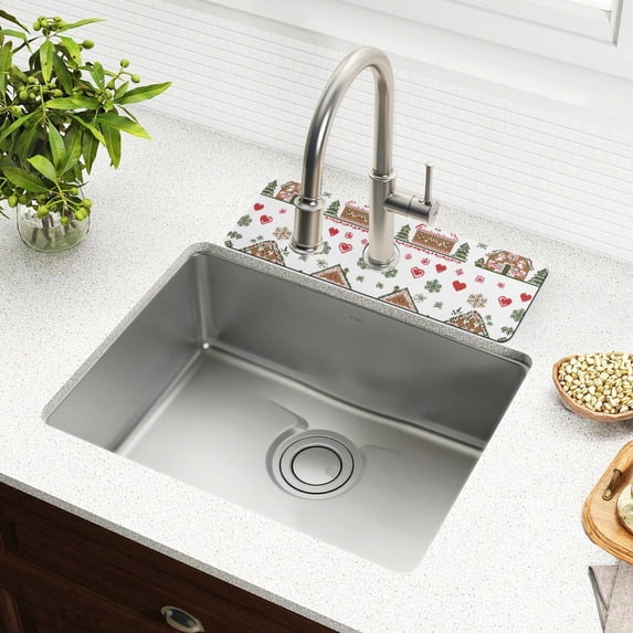 Yayeee Faucet Mat for Kitchen Sink 30" Diatomite Long Splash Guard Pad, Brown Nordic Christmas