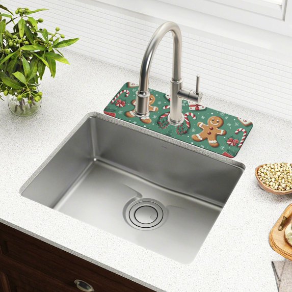 Yayeee Faucet Mat for Kitchen Sink 30" Diatomite Long Splash Guard Pad, Christmas Gingerbread