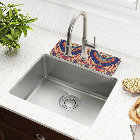 Yayeee Faucet Mat for Kitchen Sink 30" Diatomite Long Splash Guard Pad, Colorful Abstract Eagle
