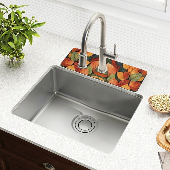 Yayeee Faucet Mat for Kitchen Sink 30" Diatomite Long Splash Guard Pad, Colorful Leaves