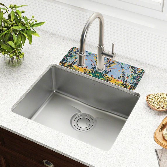 Yayeee Faucet Mat for Kitchen Sink 30" Diatomite Long Splash Guard Pad, Colorful Leaves