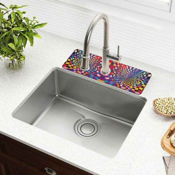 Yayeee Faucet Mat for Kitchen Sink 30" Diatomite Long Splash Guard Pad, Colorful Wavy Plaid