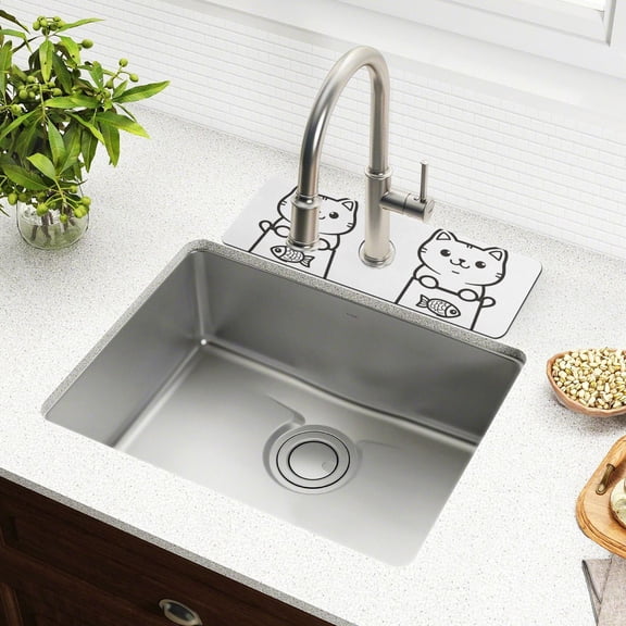 Yayeee Faucet Mat for Kitchen Sink 30" Diatomite Long Splash Guard Pad, Cute Chubby Cat