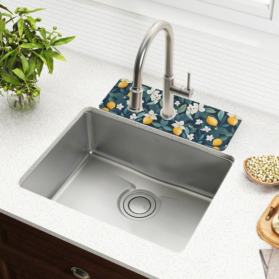 Yayeee Faucet Mat for Kitchen Sink 30" Diatomite Long Splash Guard Pad, Floral Lemon