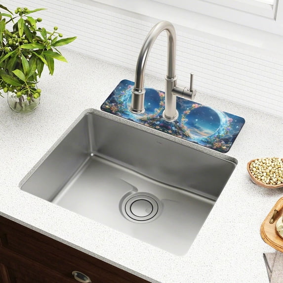 Yayeee Faucet Mat for Kitchen Sink 30" Diatomite Long Splash Guard Pad, Floral Moon