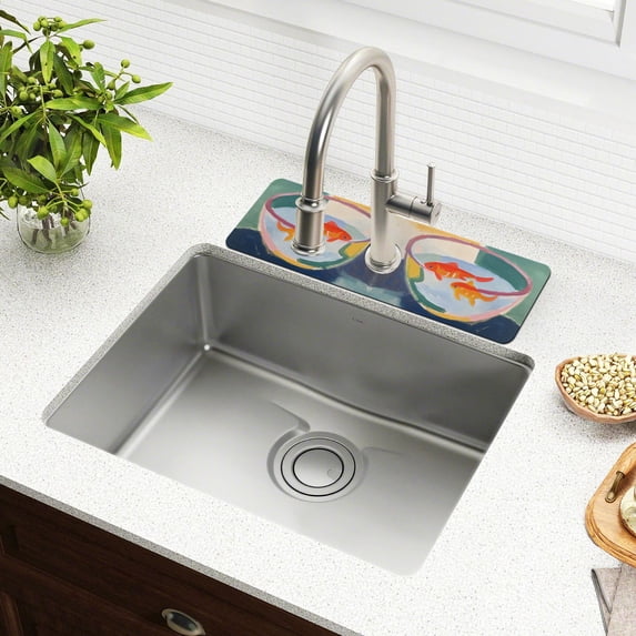 Yayeee Faucet Mat for Kitchen Sink 30" Diatomite Long Splash Guard Pad, Goldfish Bowl