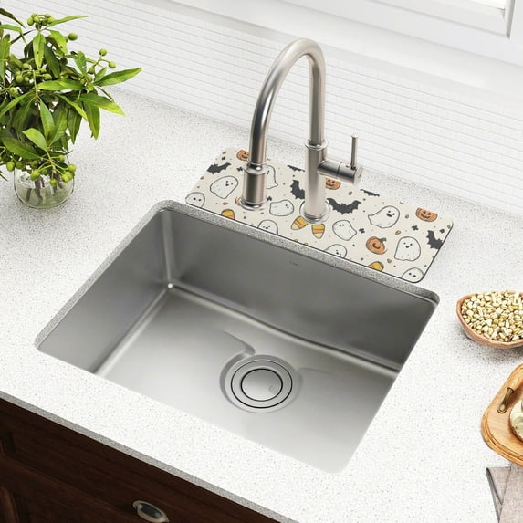 Yayeee Faucet Mat for Kitchen Sink 30" Diatomite Long Splash Guard Pad, Halloween Happy Ghosts