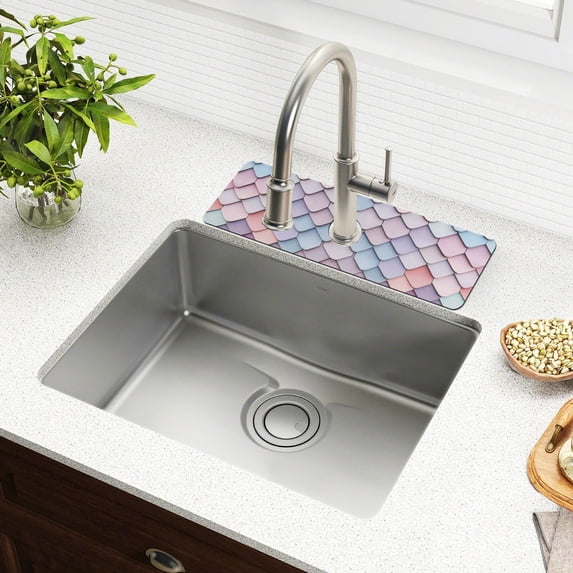 Yayeee Faucet Mat for Kitchen Sink 30" Diatomite Long Splash Guard Pad, Pink Art Pattern