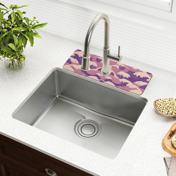 Yayeee Faucet Mat for Kitchen Sink 30" Diatomite Long Splash Guard Pad, Purple Wave Pattern