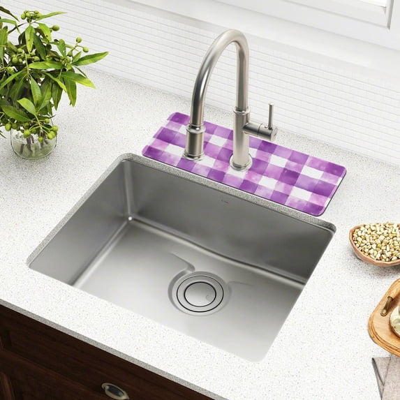 Yayeee Faucet Mat for Kitchen Sink 30" Diatomite Long Splash Guard Pad, Purple and White Pattern