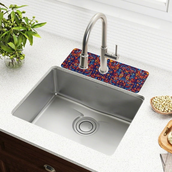 Yayeee Faucet Mat for Kitchen Sink 30" Diatomite Long Splash Guard Pad, Red Geometric Eagle