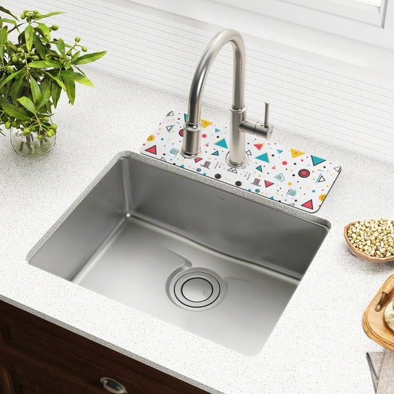 Yayeee Faucet Mat for Kitchen Sink 30" Diatomite Long Splash Guard Pad, Red Simple Shapes