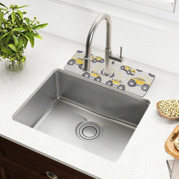 Yayeee Faucet Mat for Kitchen Sink 30" Diatomite Long Splash Guard Pad, Trucks Pattern