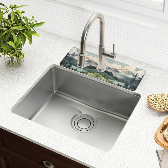 Yayeee Faucet Mat for Kitchen Sink 30" Diatomite Long Splash Guard Pad, Watercolor Mountatin