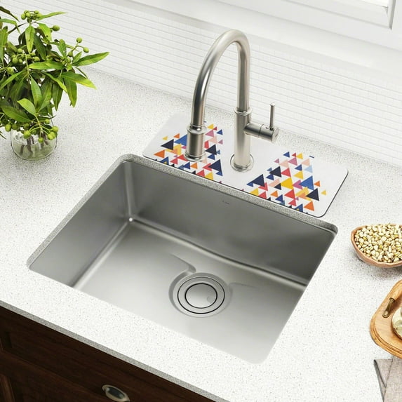 Yayeee Faucet Mat for Kitchen Sink 30" Diatomite Long Splash Guard Pad, White Abstract Triangles