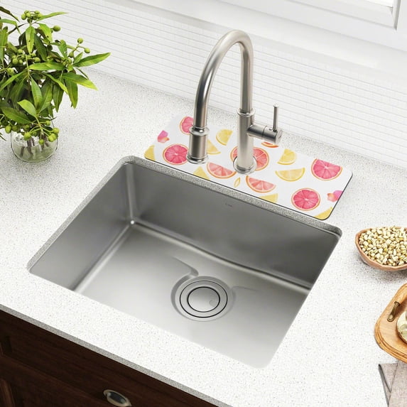 Yayeee Faucet Mat for Kitchen Sink 30" Diatomite Long Splash Guard Pad, White Grapefruit Slices