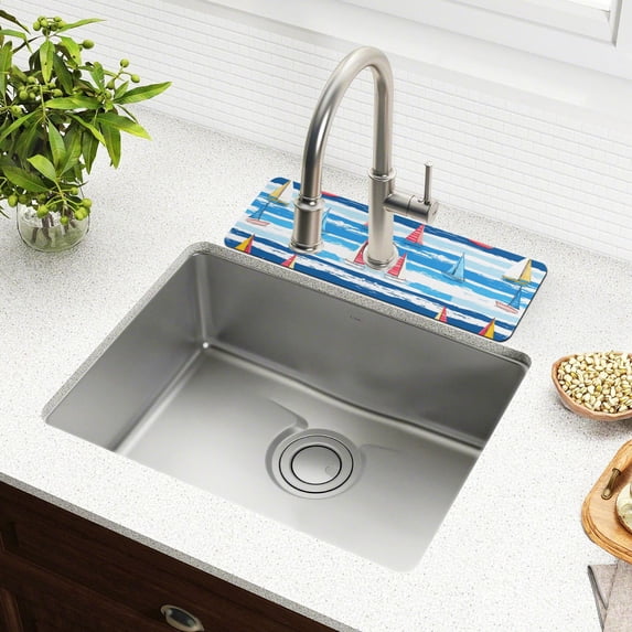 Yayeee Faucet Mat for Kitchen Sink 30" Diatomite Long Splash Guard Pad, Yellow Sailboats