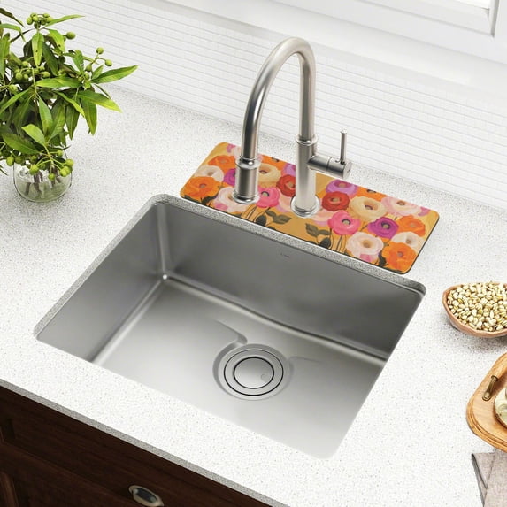 Yayeee Faucet Mat for Kitchen Sink 14.7" Diatomite Long Splash Guard Pad, Abstract Floral, 2 Pack