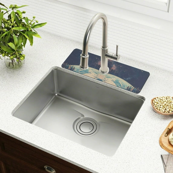 Yayeee Faucet Mat for Kitchen Sink 14.7" Diatomite Long Splash Guard Pad, Blue Earth, 2 Pack