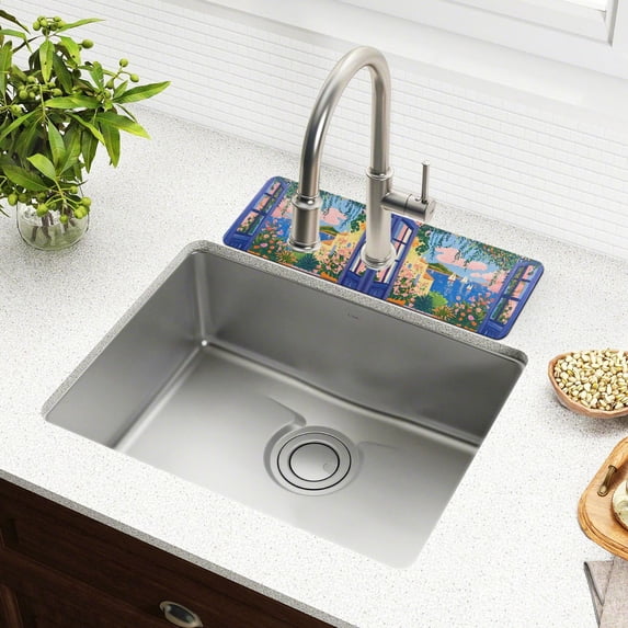 Yayeee Faucet Mat for Kitchen Sink 14.7" Diatomite Long Splash Guard Pad, Blue Window, 2 Pack