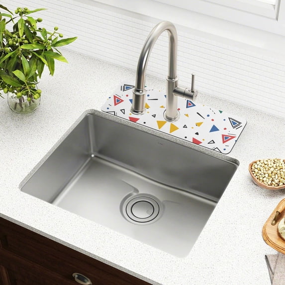 Yayeee Faucet Mat for Kitchen Sink 14.7" Diatomite Long Splash Guard Pad, Colorful Geometric, 2 Pack