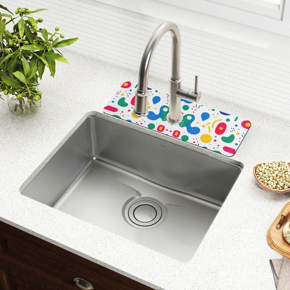 Yayeee Faucet Mat for Kitchen Sink 14.7" Diatomite Long Splash Guard Pad, Colorful Round, 2 Pack