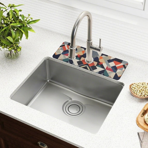 Yayeee Faucet Mat for Kitchen Sink 14.7" Diatomite Long Splash Guard Pad, Geometric Pattern, 2 Pack