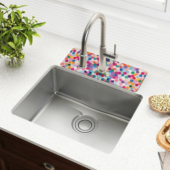 Yayeee Faucet Mat for Kitchen Sink 14.7" Diatomite Long Splash Guard Pad, Light Colorful Circles, 2 Pack