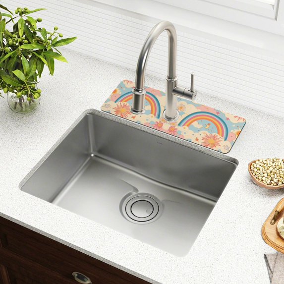 Yayeee Faucet Mat for Kitchen Sink 14.7" Diatomite Long Splash Guard Pad, Pink Retro Sun, 2 Pack