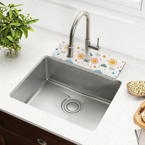 Yayeee Faucet Mat for Kitchen Sink 14.7" Diatomite Long Splash Guard Pad, Rainbows Pattern, 2 Pack