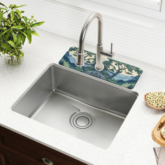 Yayeee Faucet Mat for Kitchen Sink 14.7" Diatomite Long Splash Guard Pad, Retro Tree, 2 Pack