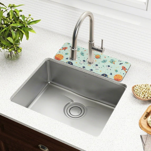 Yayeee Faucet Mat for Kitchen Sink 14.7" Diatomite Long Splash Guard Pad, Space Patterns, 2 Pack