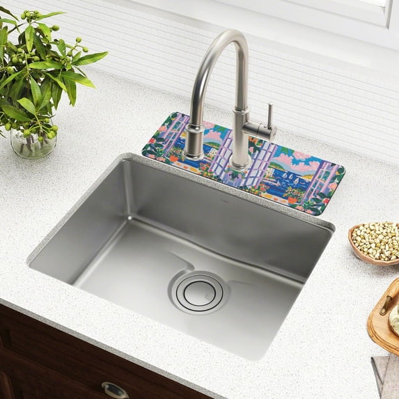 Yayeee Faucet Mat for Kitchen Sink 30" Diatomite Long Splash Guard Pad, Floral Window, 2 Pack