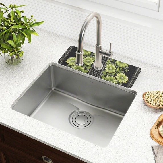 Yayeee Faucet Mat for Kitchen Sink 30" Diatomite Long Splash Guard Pad, Green Flowers, 2 Pack