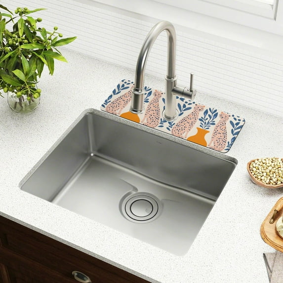 Yayeee Faucet Mat for Kitchen Sink 30" Diatomite Long Splash Guard Pad, Leopards Leaves, 2 Pack