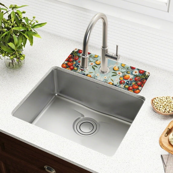 Yayeee Faucet Mat for Kitchen Sink 30" Diatomite Long Splash Guard Pad, Red Tomatoes, 2 Pack