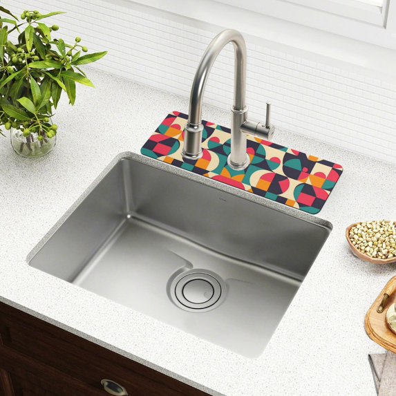Yayeee Faucet Mat for Kitchen Sink 30" Diatomite Long Splash Guard Pad, Retro Geometric, 2 Pack