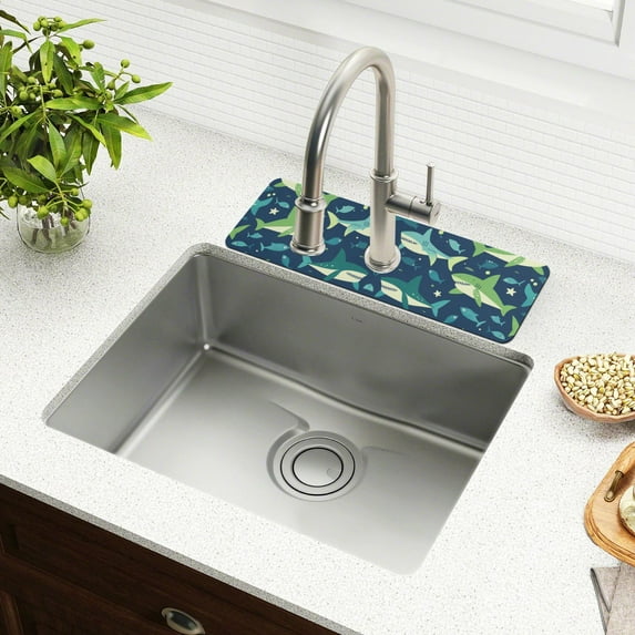 Yayeee Faucet Mat for Kitchen Sink 30" Diatomite Long Splash Guard Pad, Sharks Pattern, 2 Pack